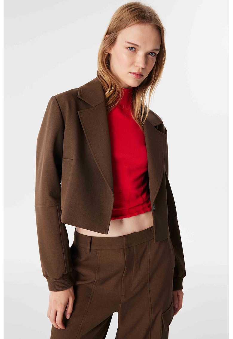 Sacou crop cu revere decupate