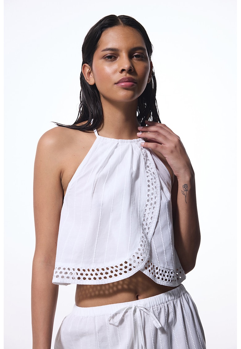Top de plaja - din bumbac - cu dantela Sangallo