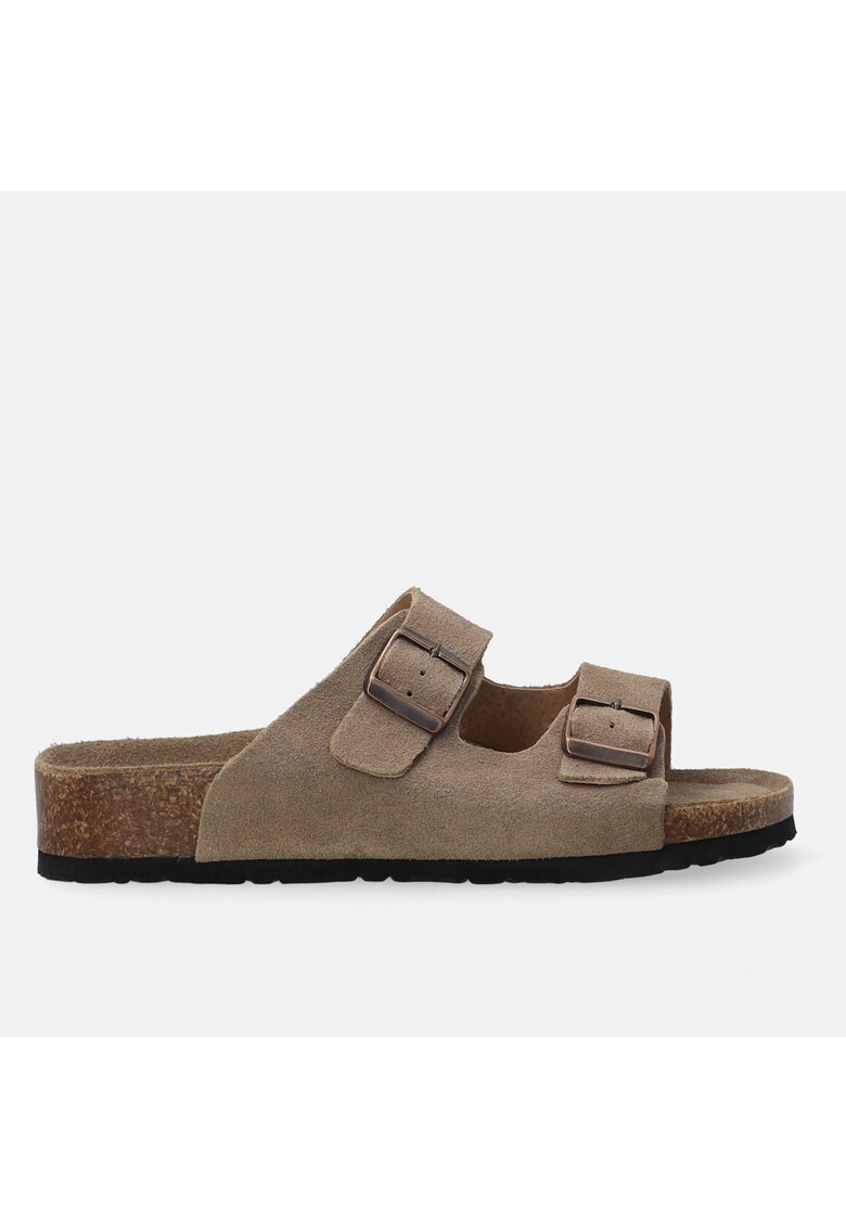 Papuci din piele intoarsa cu barete reglabile cu catarama