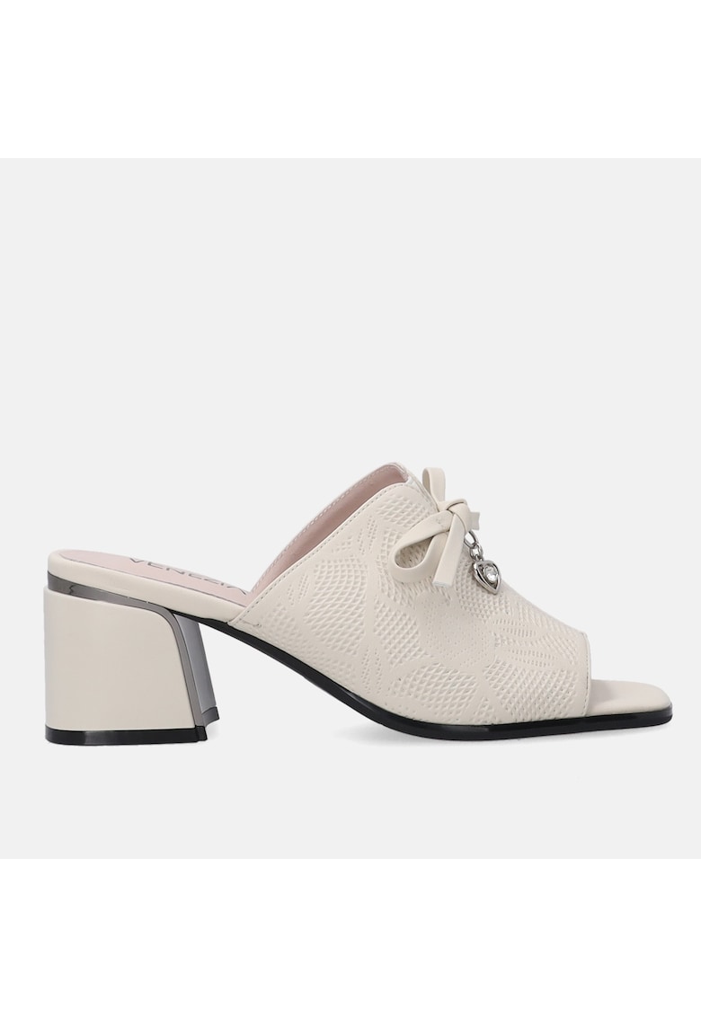 Pantofi din piele cu aspect texturat si toc masiv