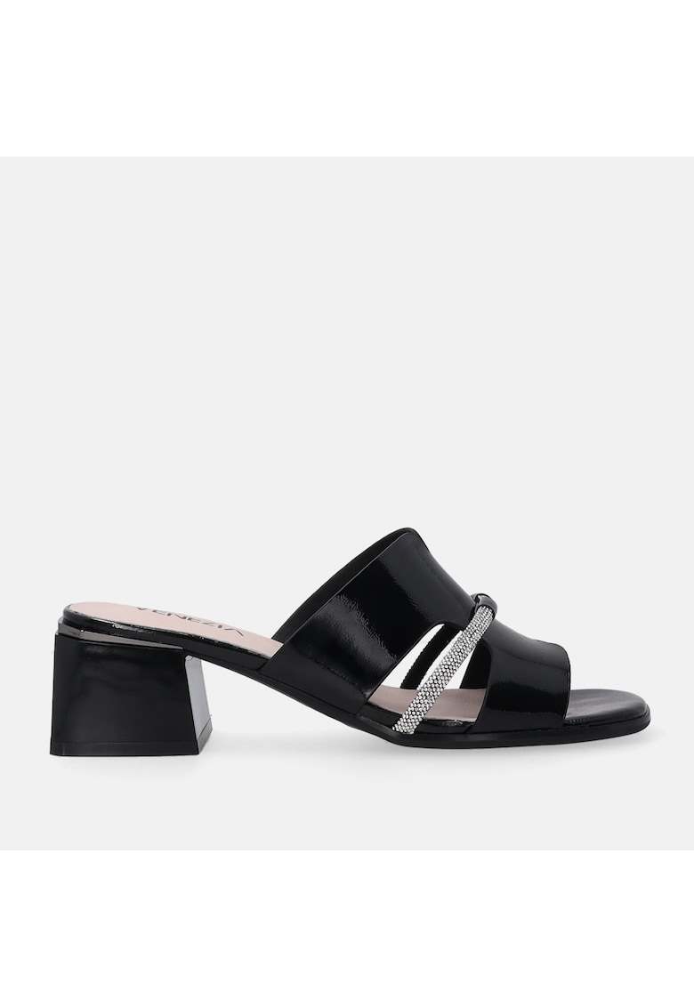 Papuci din piele lacuita cu toc masiv