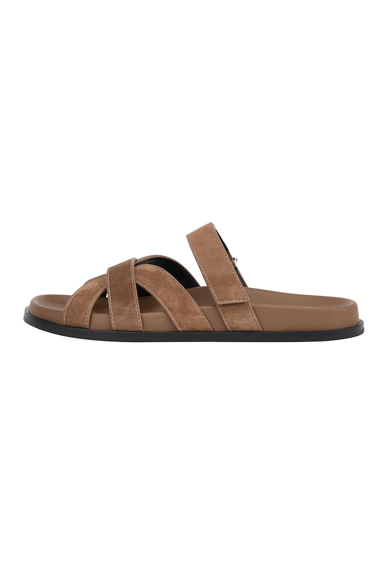 Papuci din piele cu inchidere velcro