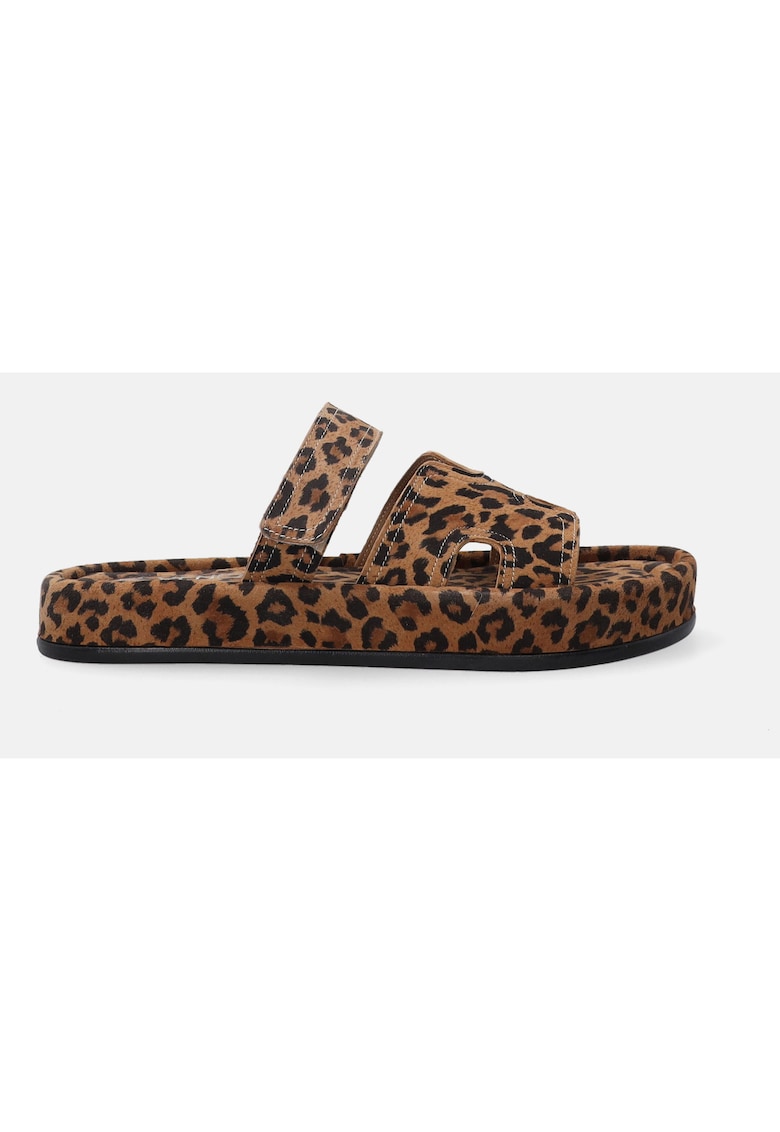 Papuci din piele nabuc cu model animal print