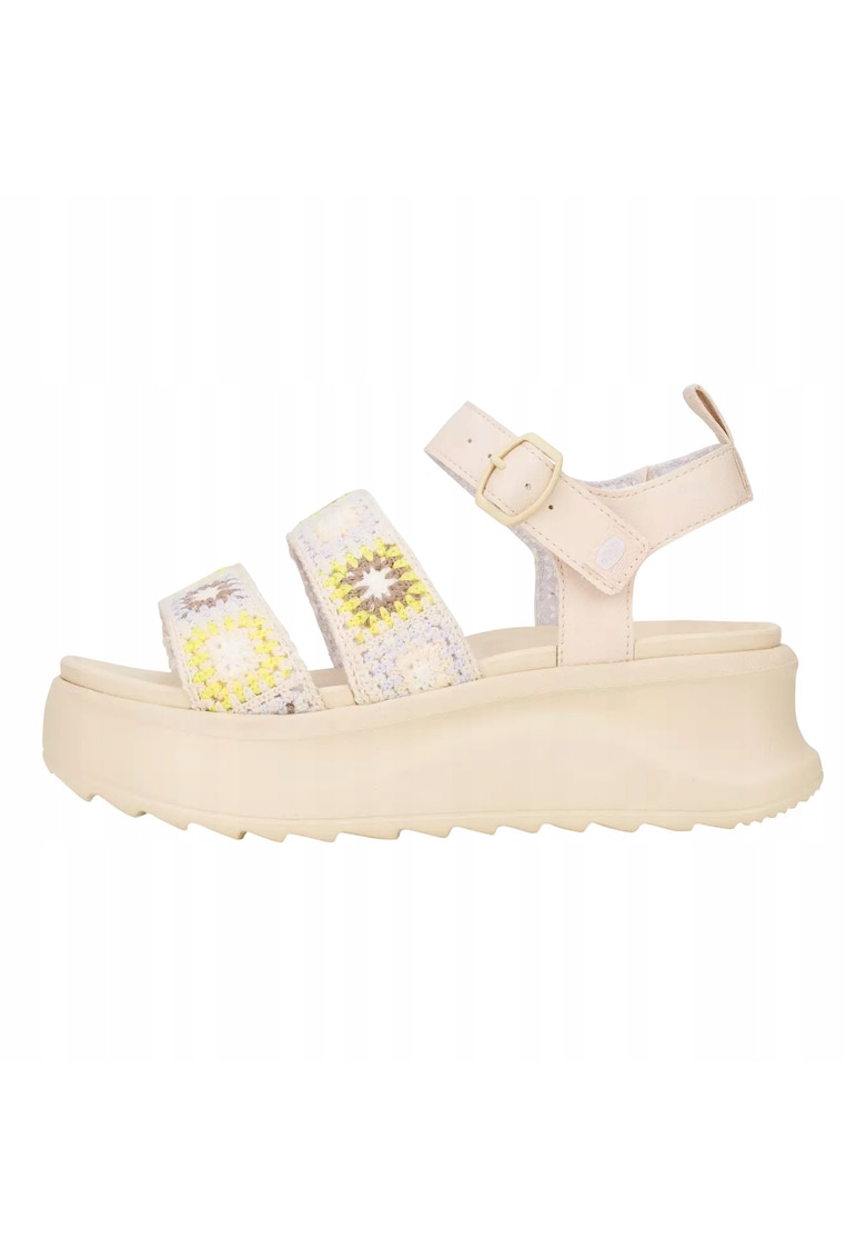 Sandale din material textil cu talpa wedge - Bej