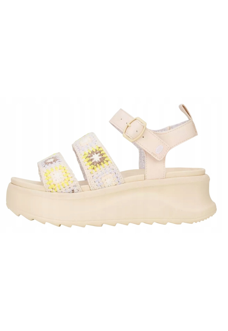 Sandale din material textil cu talpa wedge - Bej