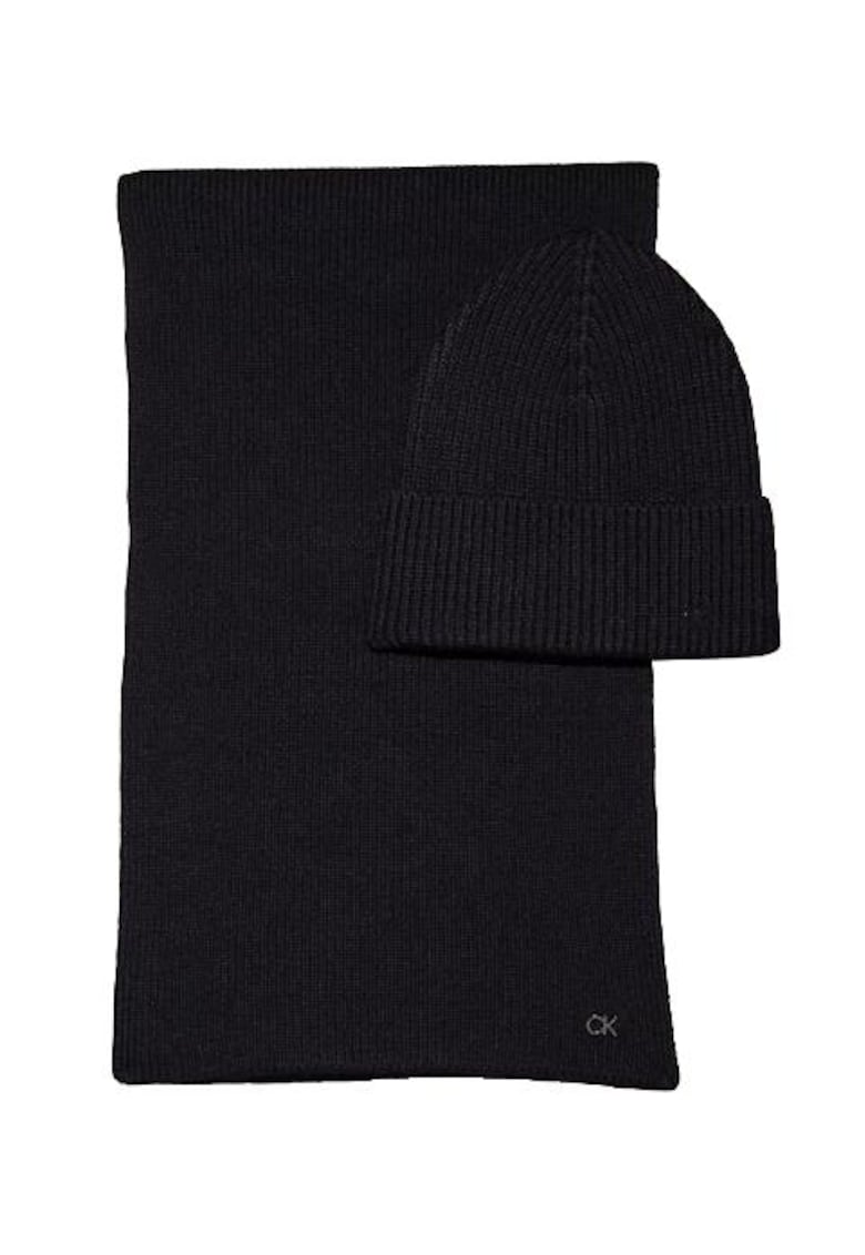 Set caciula si fular Calvin Klein - lana - negru - OS