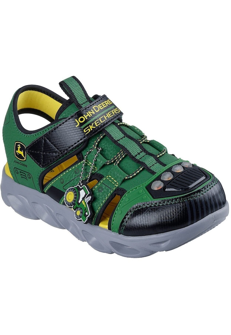 Sandale cu model - velcro si LED-uri - Verde