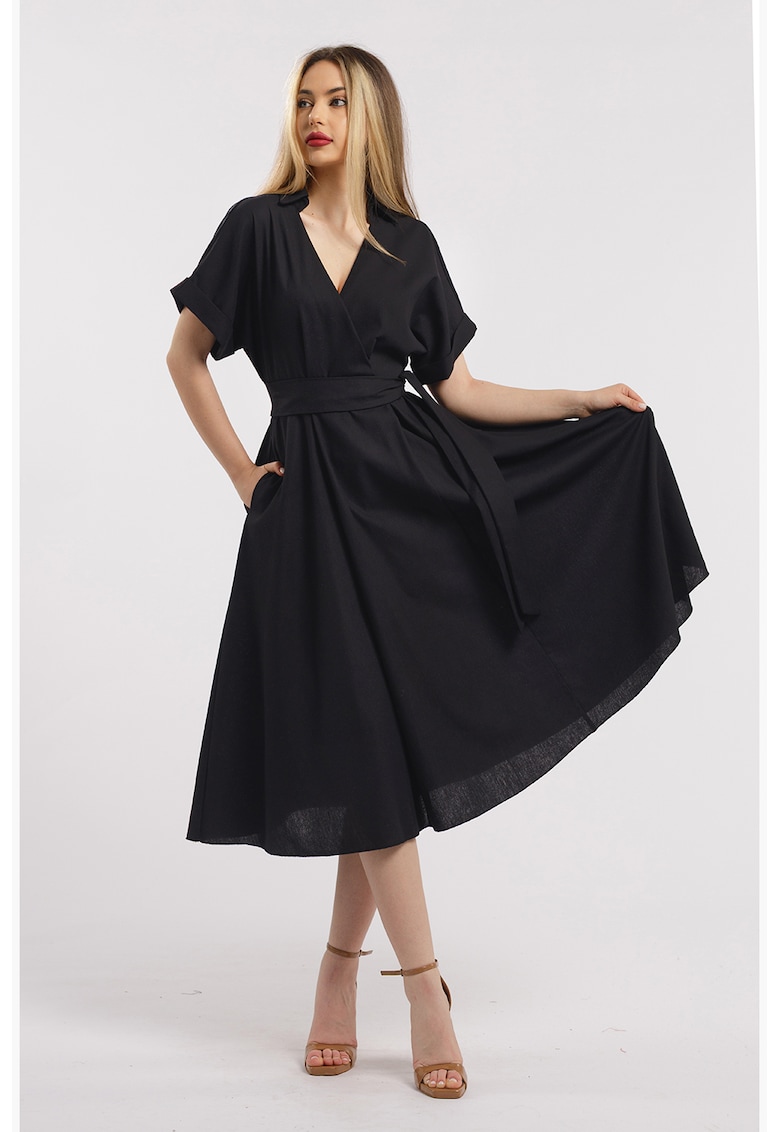 Rochie midi evazata din in cu decolteu in V