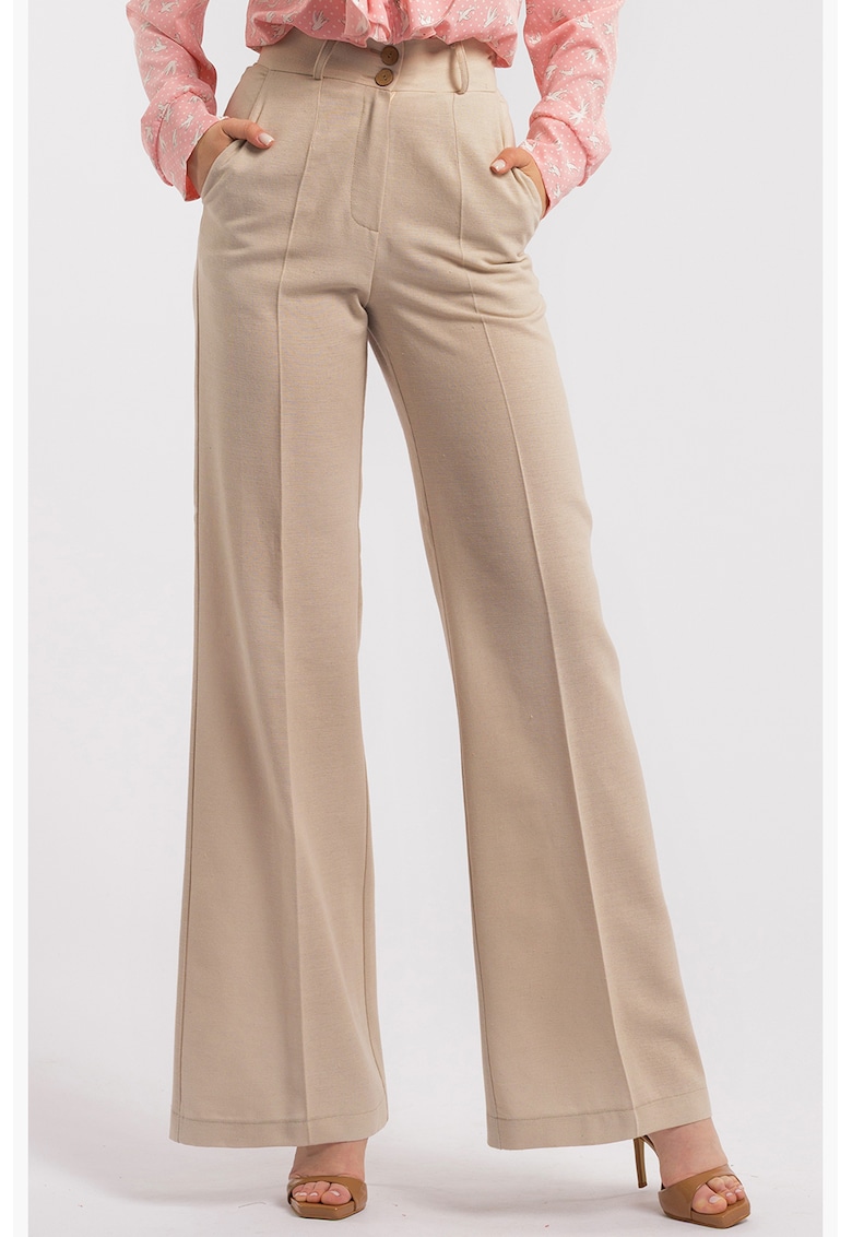 Pantaloni drepti cu talie inalta - Bej