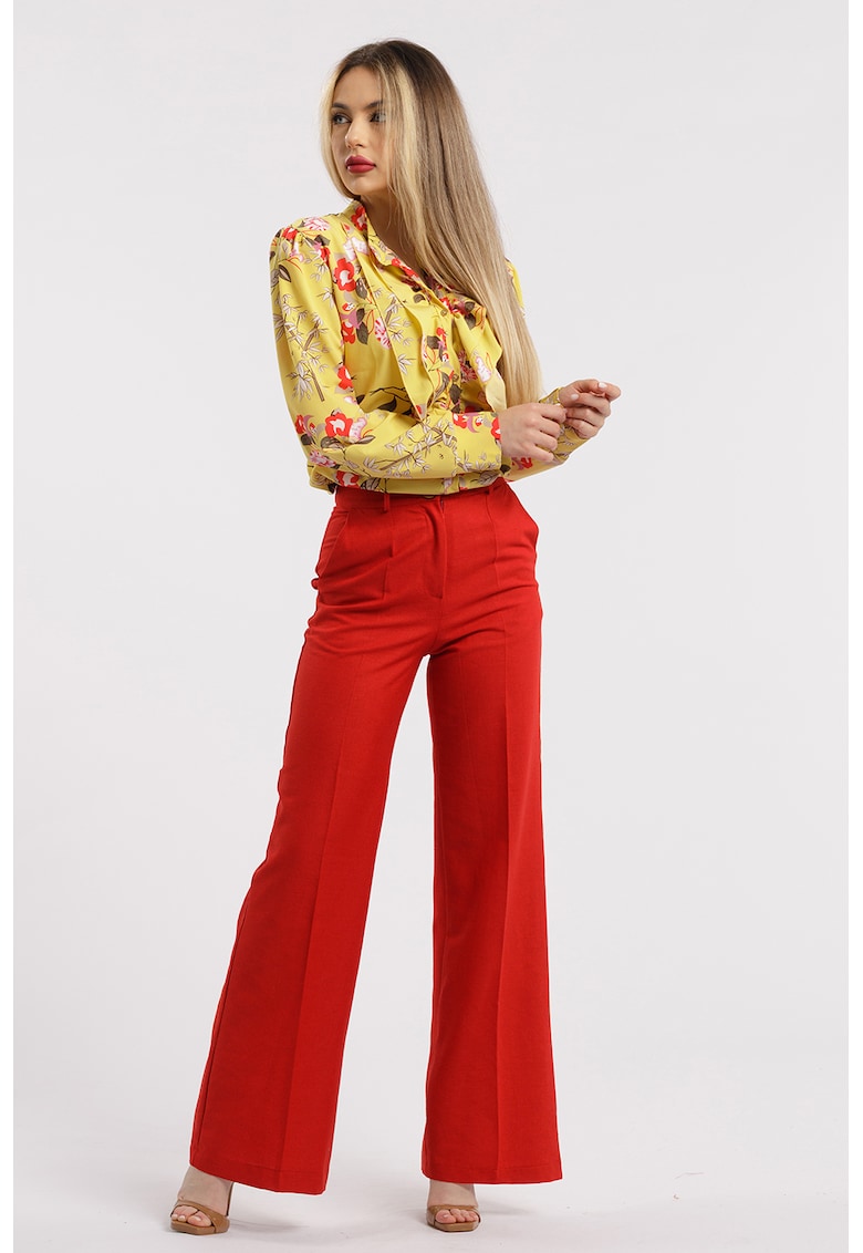 Pantaloni drepti cu talie inalta - Rosu