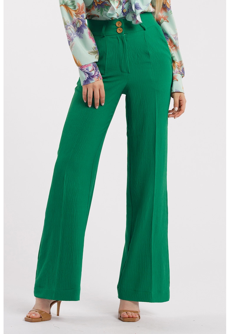 Pantaloni drepti cu talie inalta - Verde