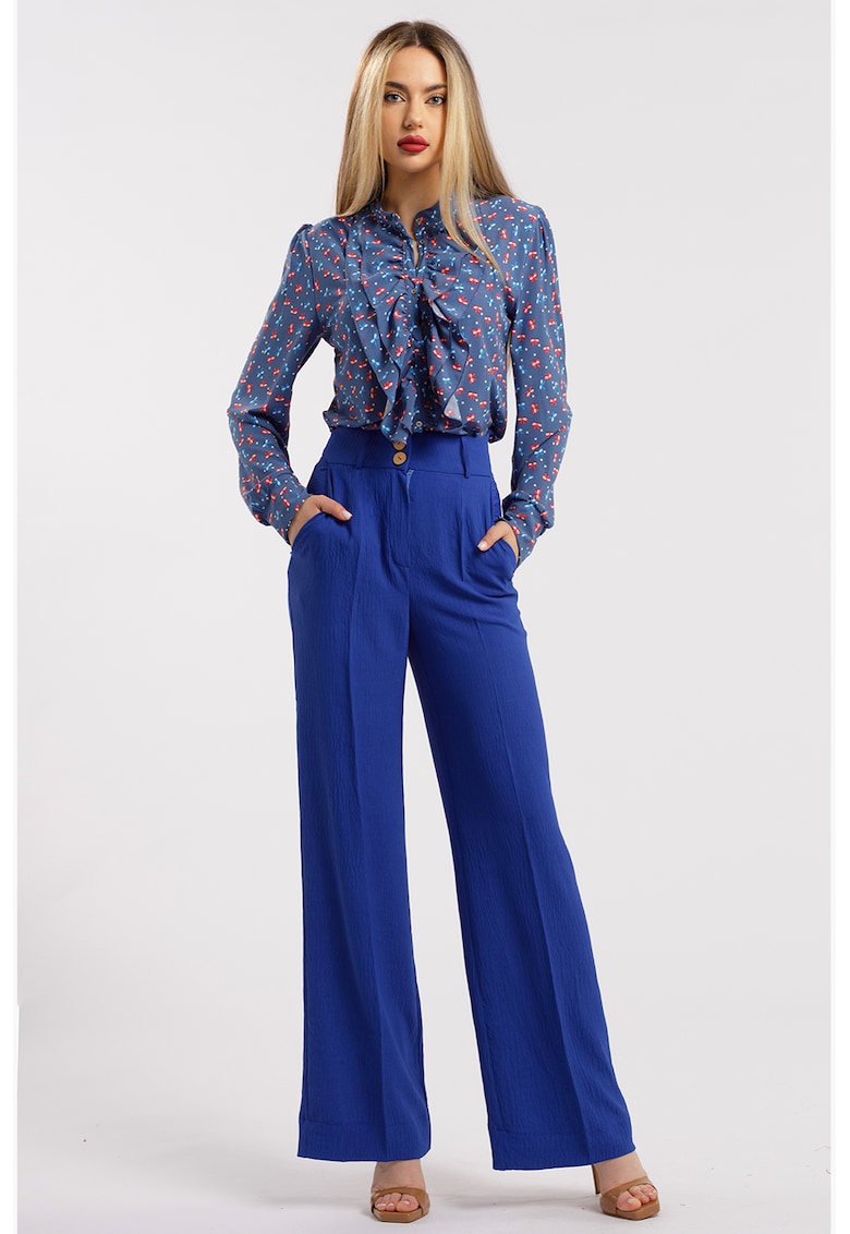 Pantaloni drepti cu talie inalta - Albastru royal