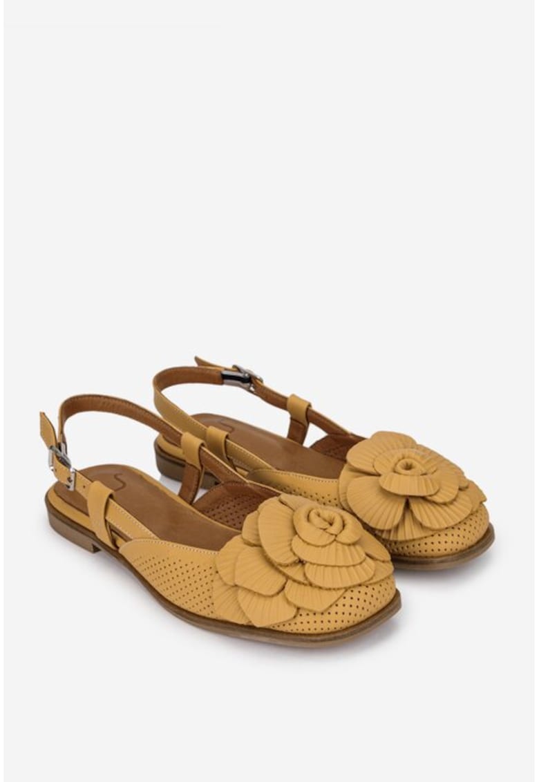 Sandale dama galbene din piele naturala cu ornament