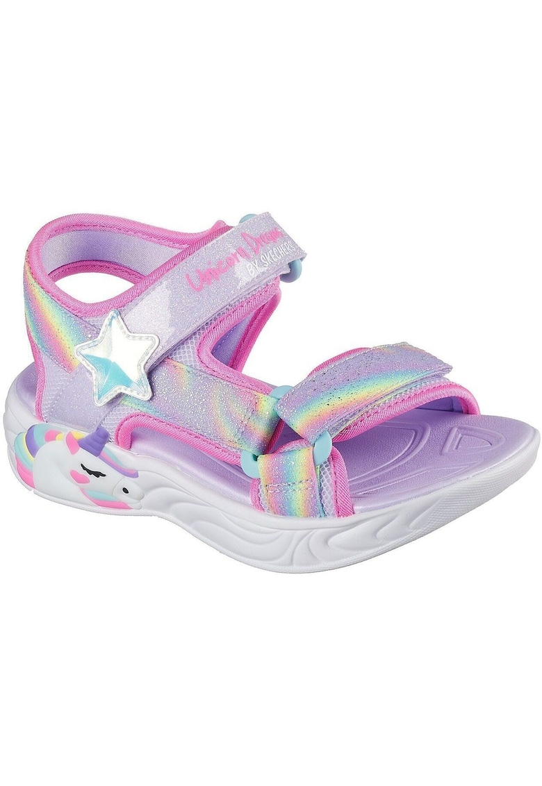 Sandale cu velcro si model colorblock Unicorn Dreams - Violet