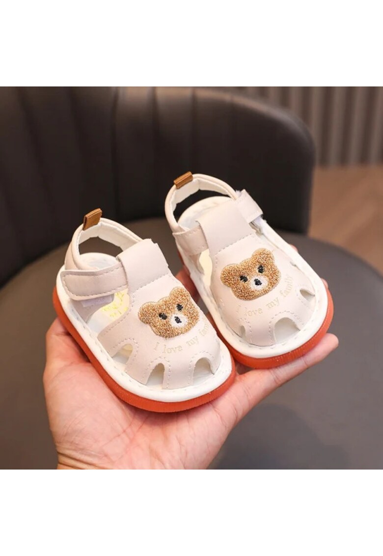 Sandale Cu Piuitoare - Model Bear family - Piele ecologica - Velcro - Baieti - fete - Ivoire - Ivoire