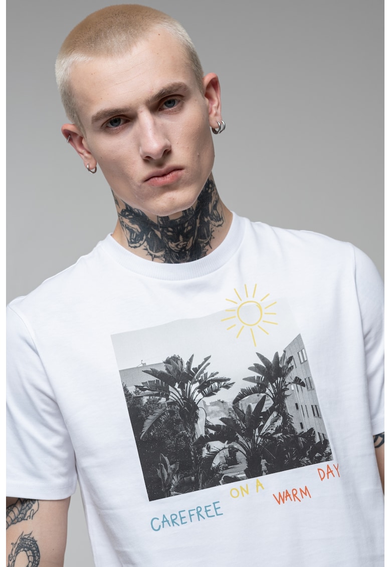 Tricou cu imprimeu foto - Alb/Negru/Albastru