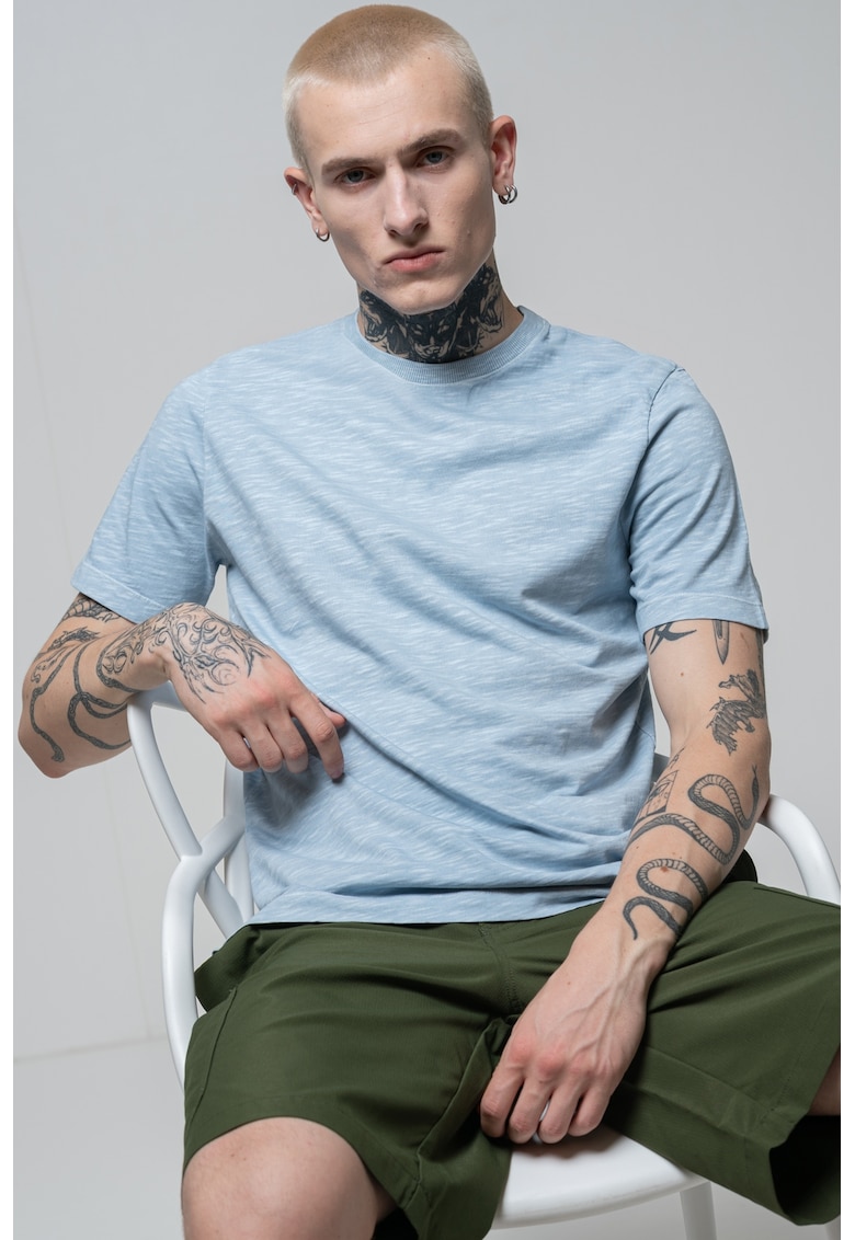 Tricou cu decolteu rotund - Albastru prafuit