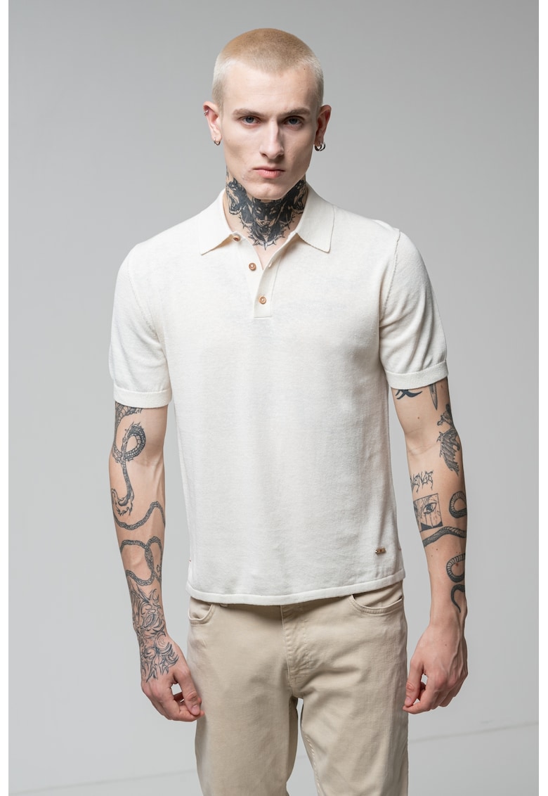 Tricou polo cu model uni - Crem