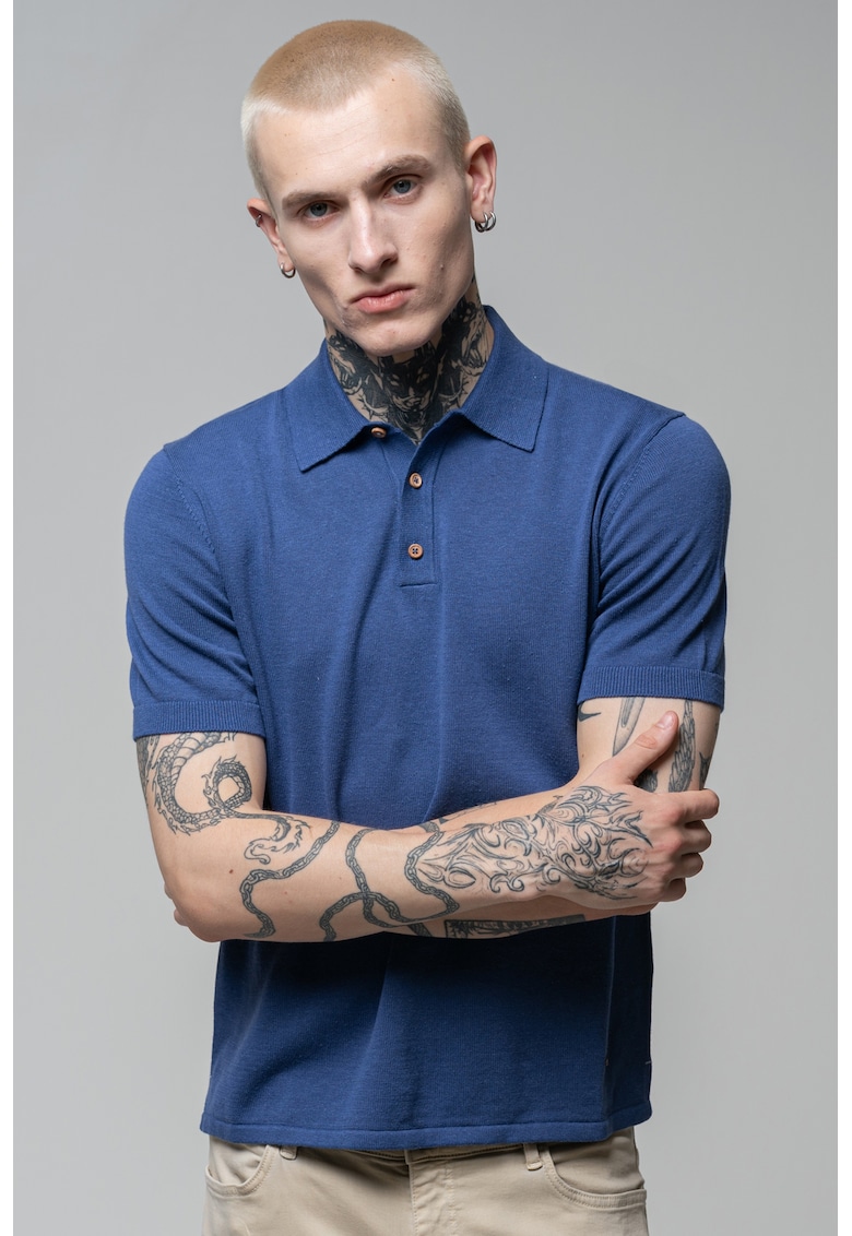 Tricou polo cu model uni - Albastru indigo