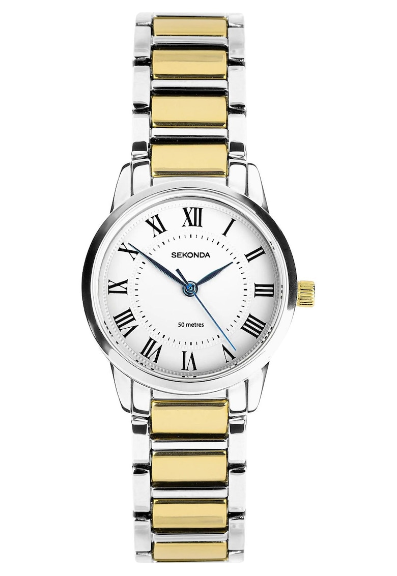 Ceas dama Beaumont 40682 - quartz - argintiu-auriu - bratara metalica - 5 ATM - alb