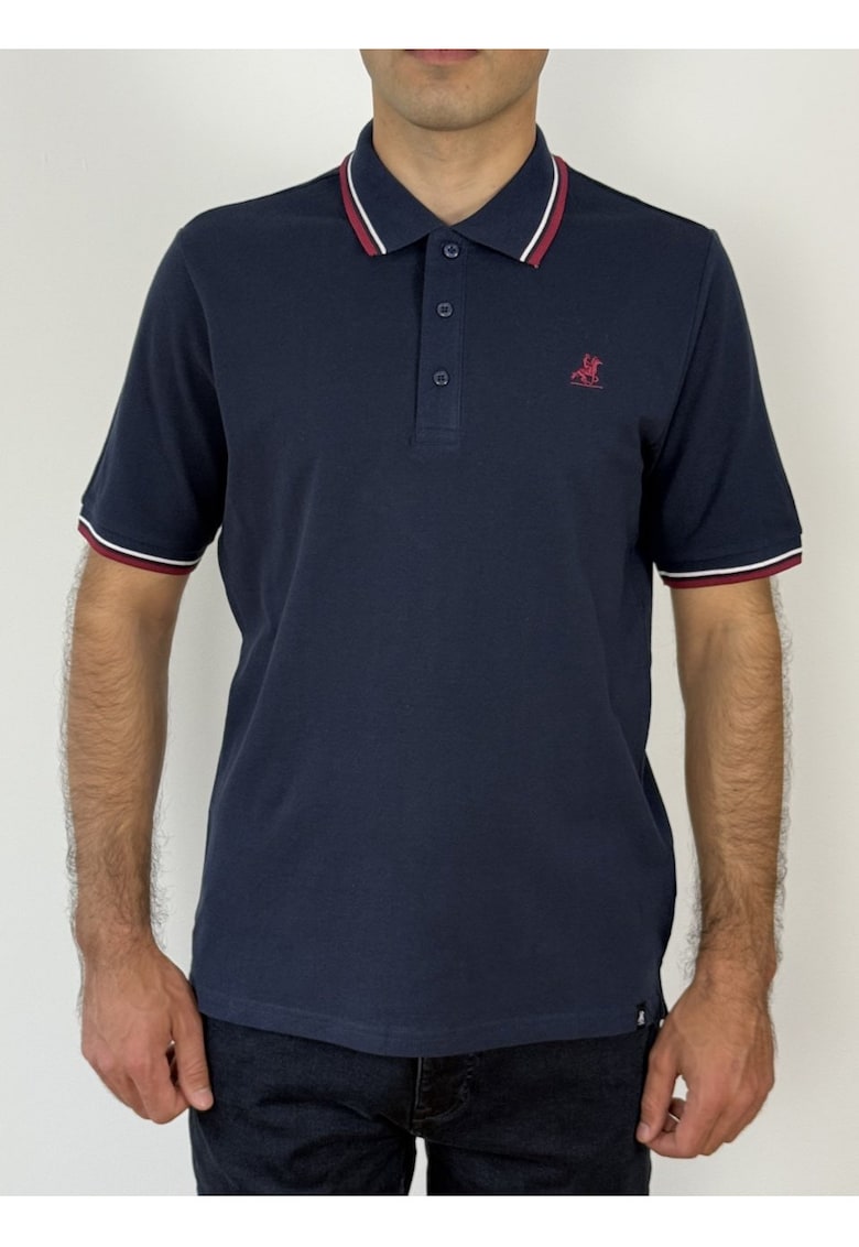 Tricou polo barbati cu logo si detalii contrastante - Regular fit