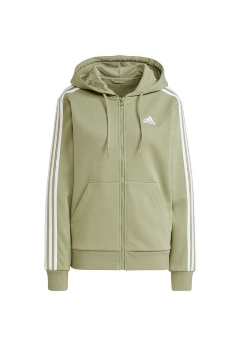Hanorac sport dama Essentials - verde - fleece - cu 3 dungi - fermoar complet -