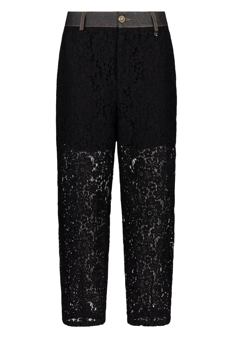 Liu Jo Pantaloni cu talie inalta si strat exterior de dantela - Negru