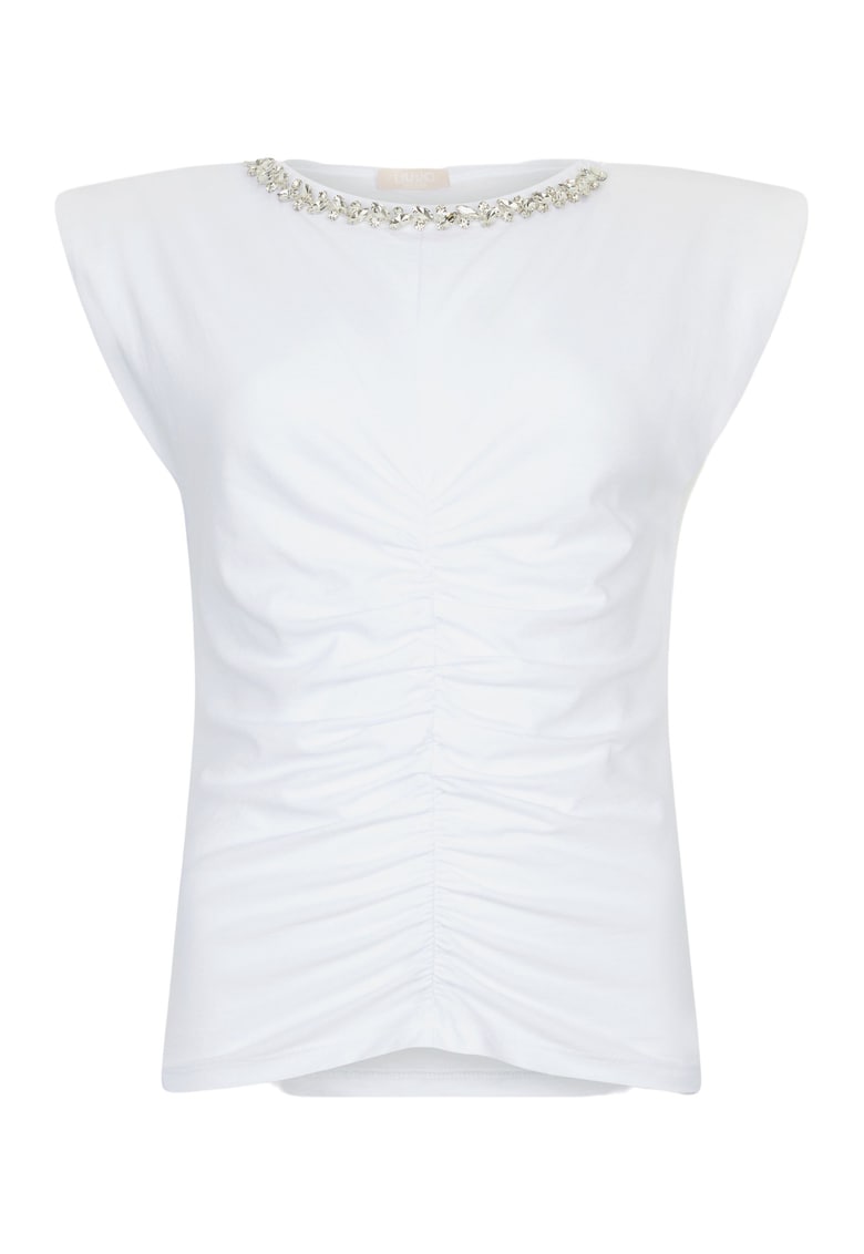 Tricou de bumbac cu strasuri - Alb