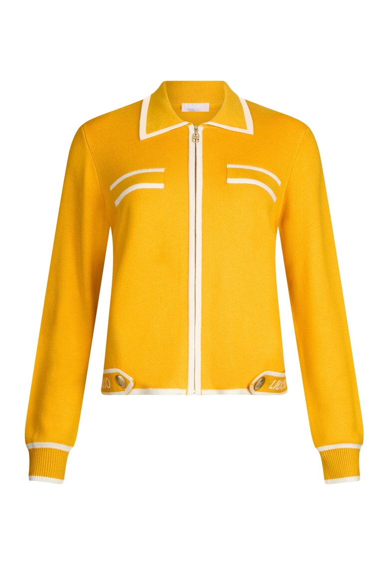 Cardigan din amestec de matase cu guler ascutit - Galben mustar