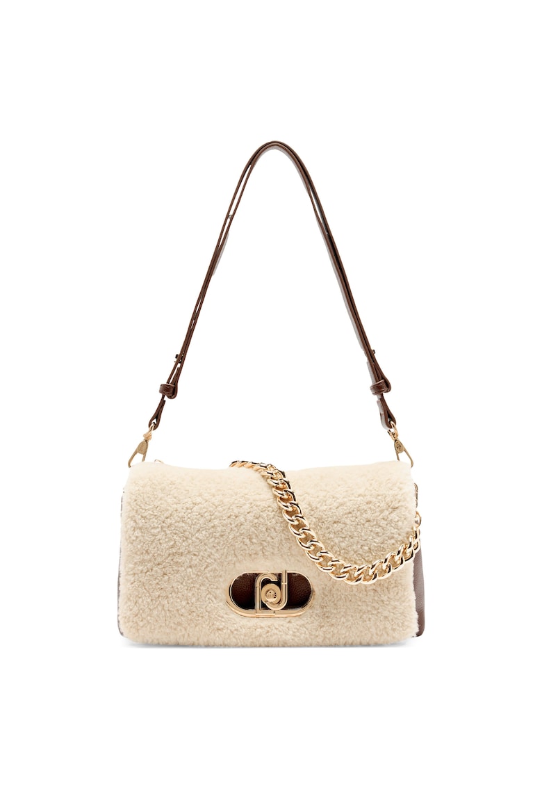 Geanta cu detalii din material teddy Lapuffy - Maro/Bej