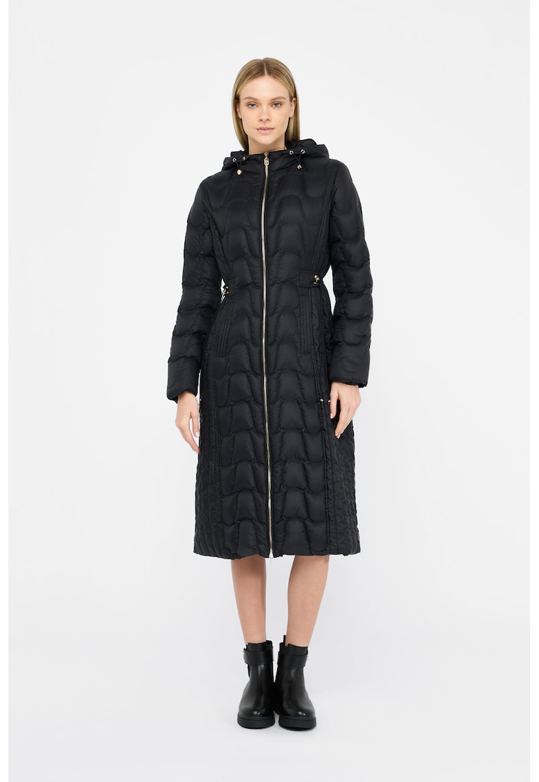 Geaca lunga matlasata cu gluga - Negru