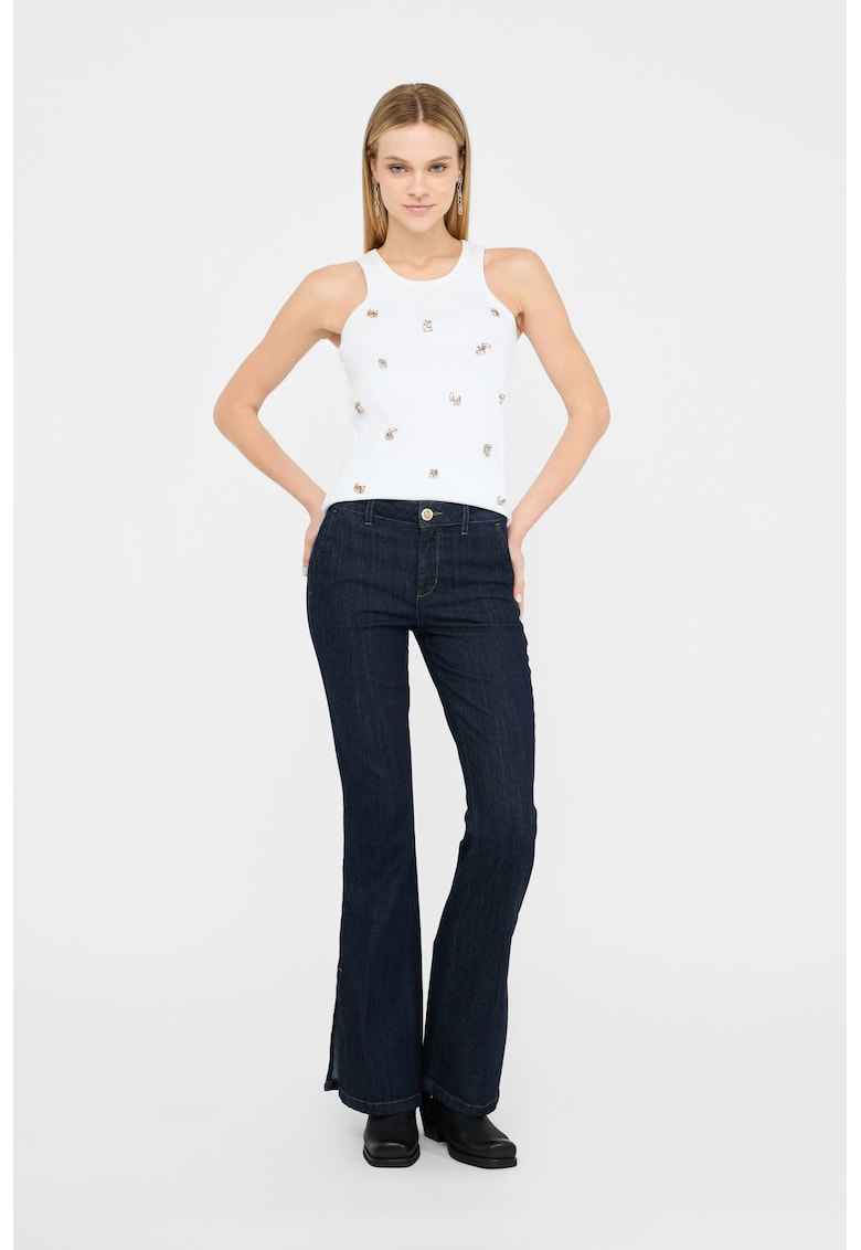 Blugi bootcut cu slituri laterale - Negru