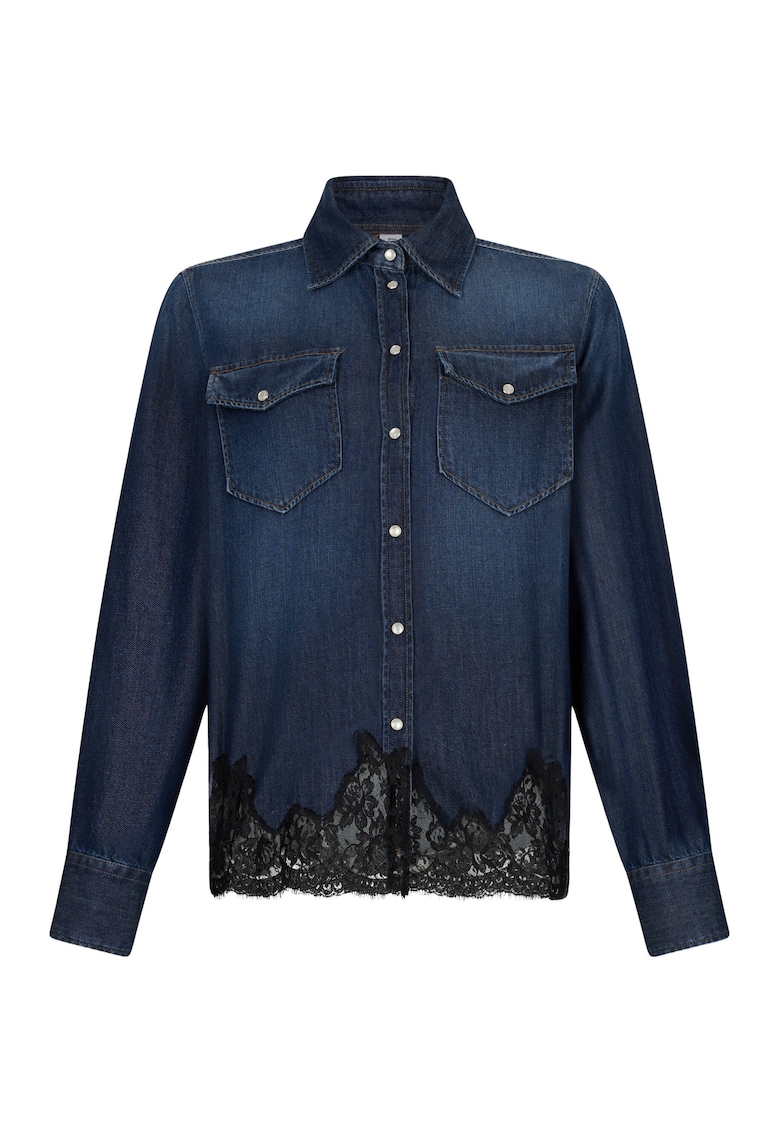 Camasa de denim cu insertii de dantela