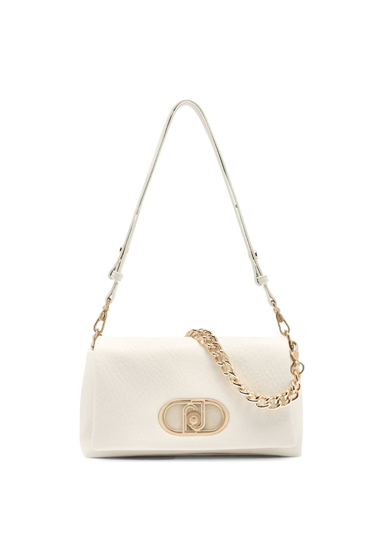 Geanta crossbody cu clapa si bareta de lant - Bej