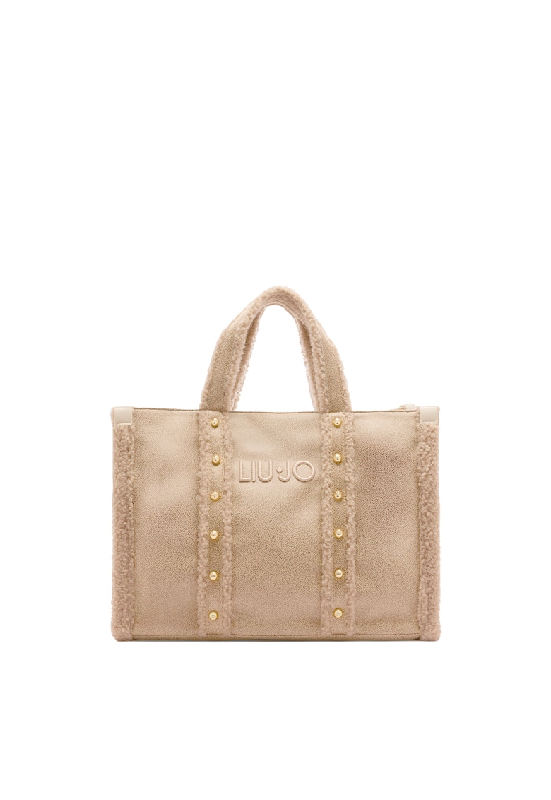 Geanta shopper cu logo in relief - Bej