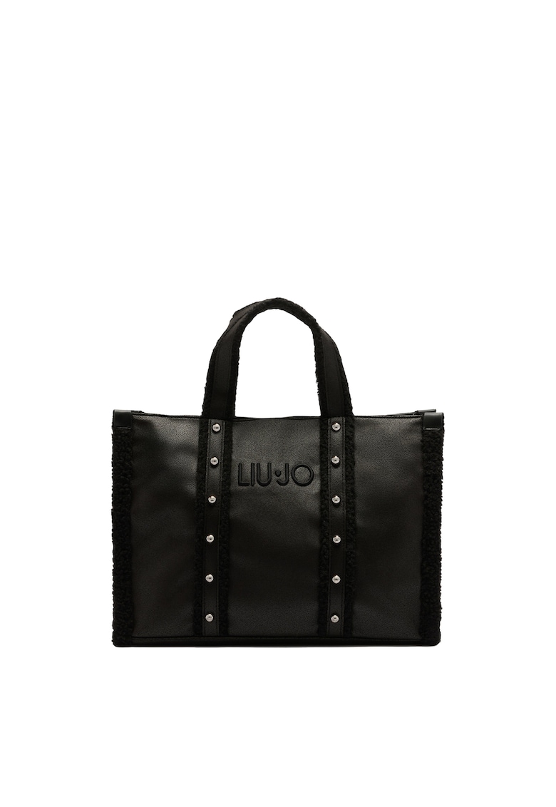 Geanta shopper cu logo in relief - Negru