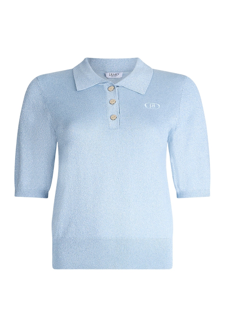 Tricou polo din tricot fin cu aspect stralucitor - Albastru deschis