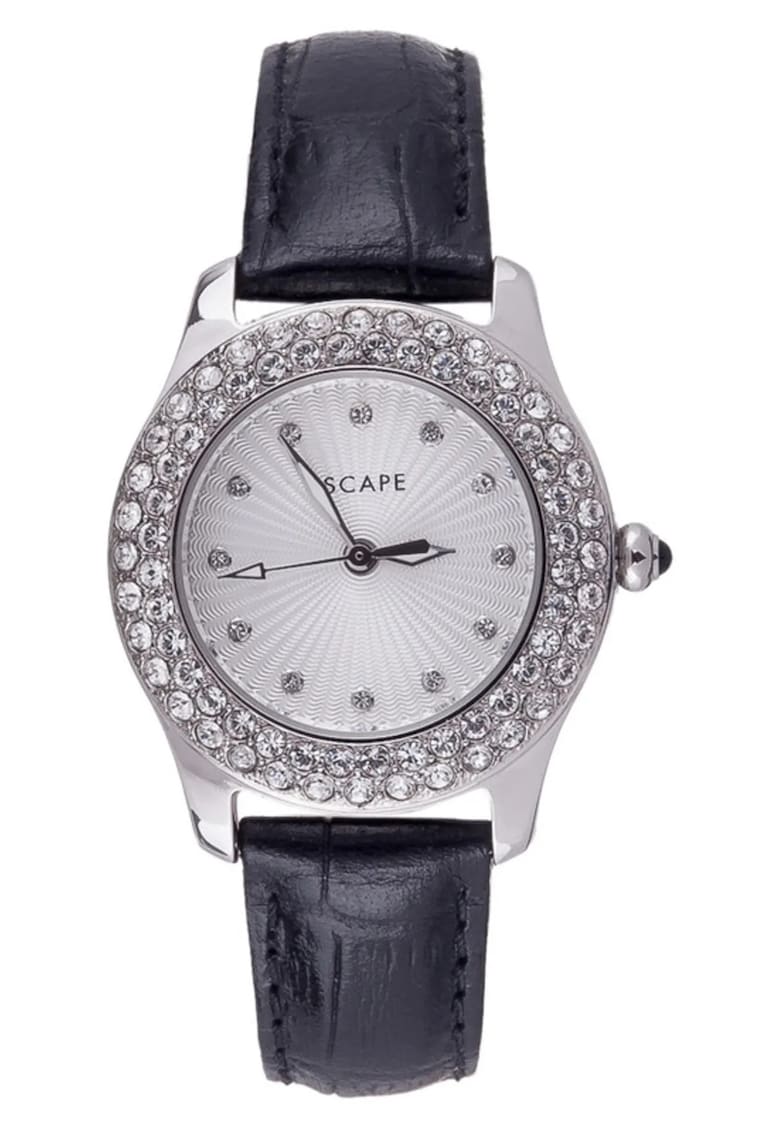 Ceas dama ECP10047 - curea piele ecologica - otel - 34mm - rezistenta la apa 5 ATM - argintiu