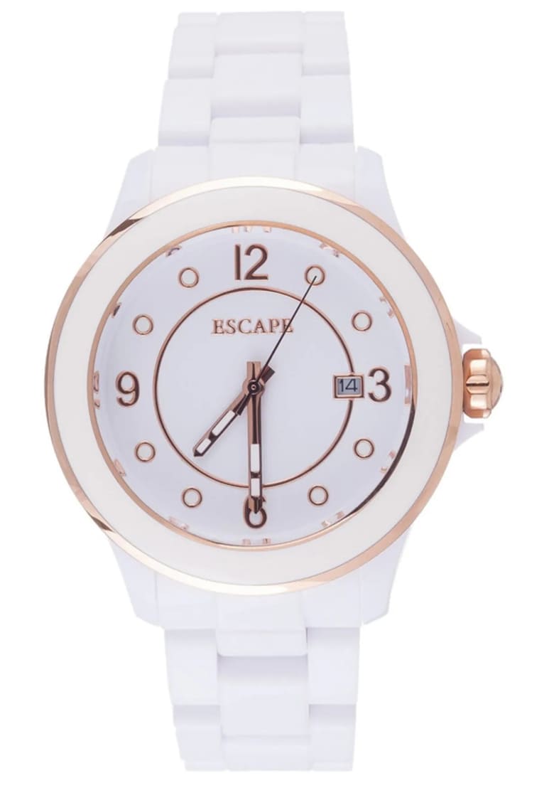 Ceas dama ECP10762 - 40mm - curea plastic alba - rezistenta la apa 5 ATM