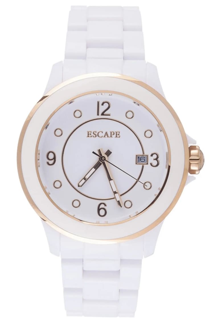 Ceas dama - plastic - 40 mm - 5 ATM - alb/auriu