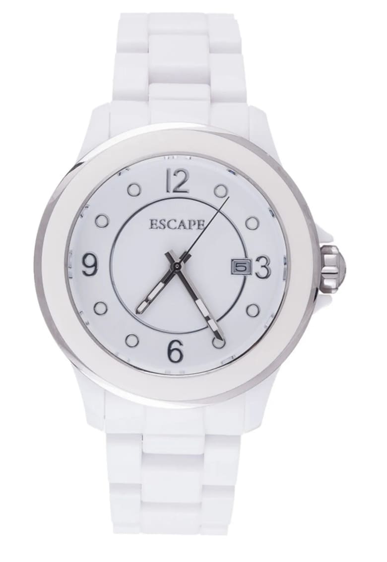 Ceas dama 40 mm - curea plastic alba - rezistenta la apa 5 ATM