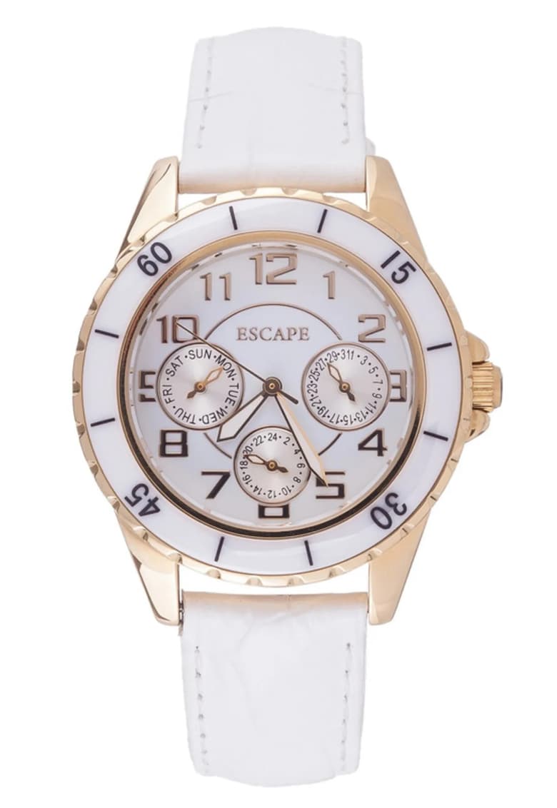 Ceas dama 36 mm - curea piele ecologica alba - rezistenta la apa 5 ATM Ceas dama 36 mm - curea piele ecologica alba - rezistenta la apa 5 ATM