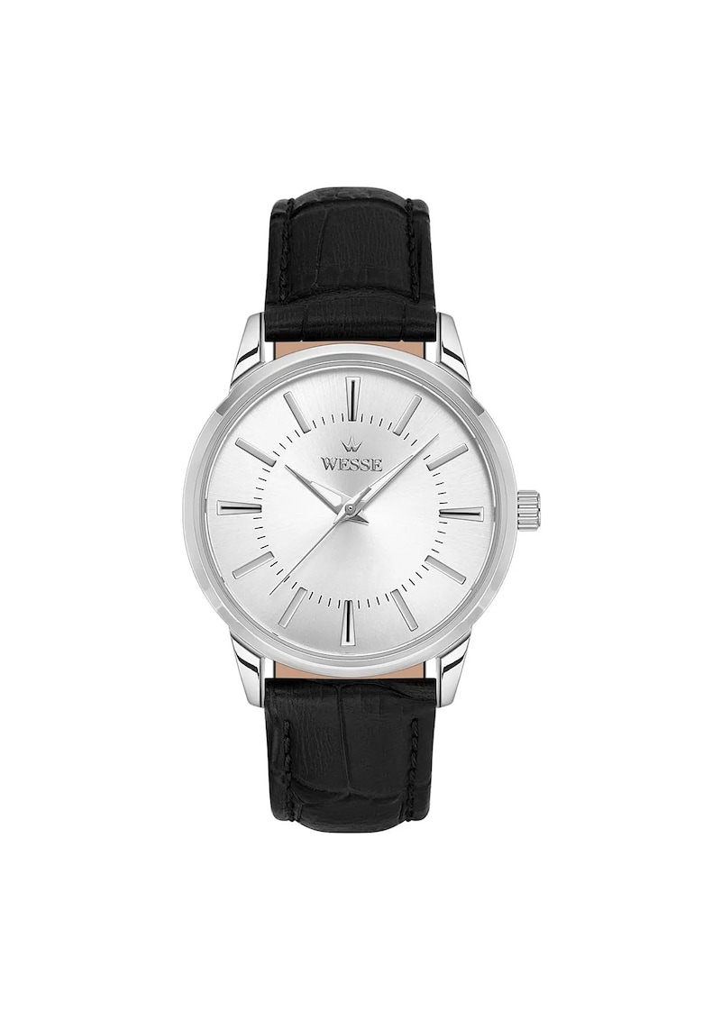 Ceas dama  WWL104409 36mm - curea piele ecologica neagra - rezistenta la apa 5 ATM - culoare metalica