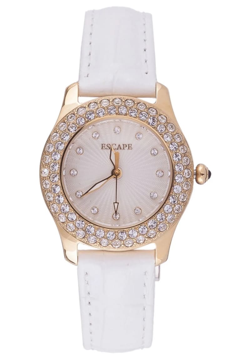 Ceas dama model ECP10461 - curea piele ecologica alba - carcasa aurie - 34x34mm - rezistenta la apa 5 ATM