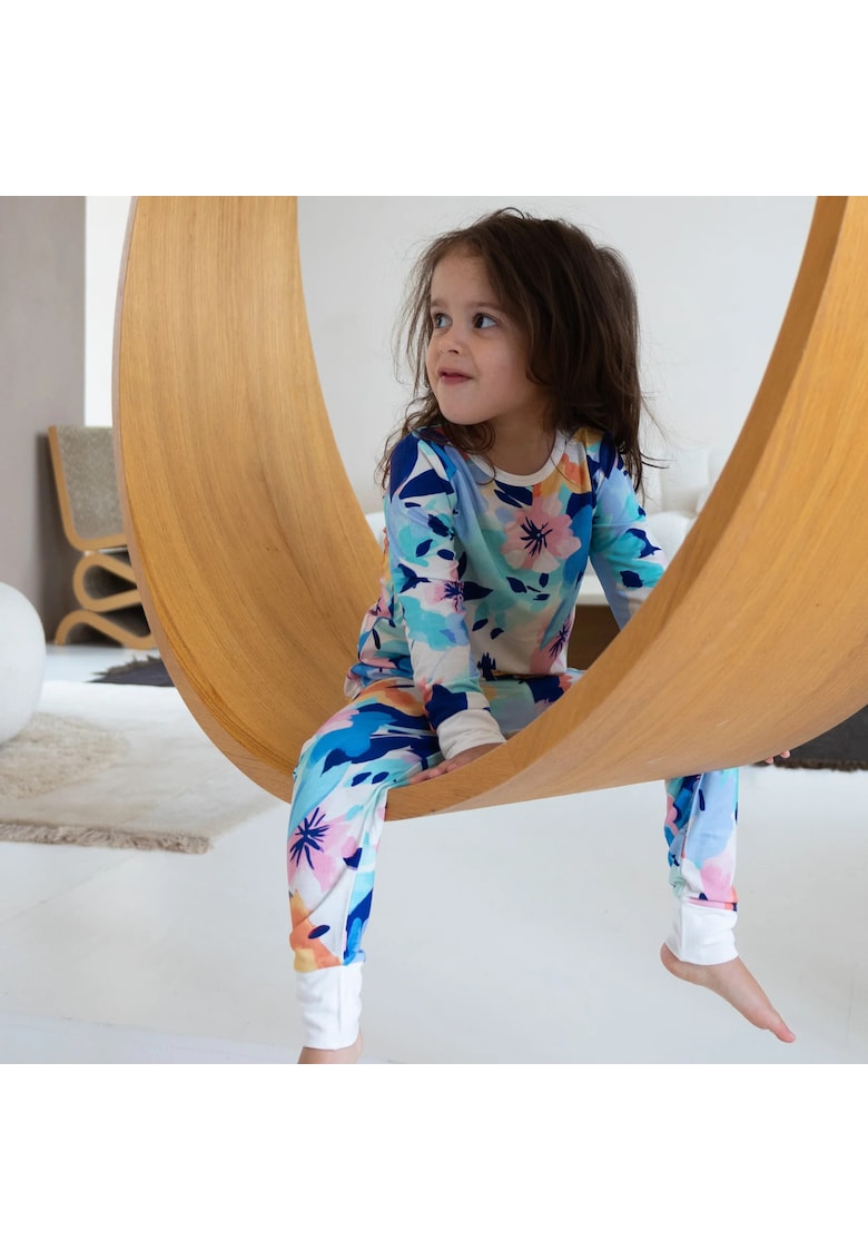 Pijamale 2 piese - material din bambus -  - WaterColors - Multicolor Bleu - pentru fetite