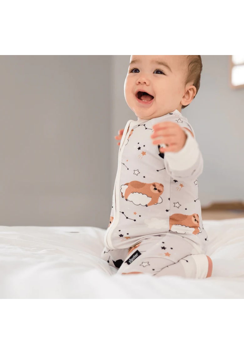 Pijamale lungi din bambus cu fermoar reversibil -  - Sloth - Gri cu Ursuleti Maro - pentru fetite si baietei Pijamale lungi din bambus cu fermoar reversibil -  - Sloth - Gri cu Ursuleti Maro - pentru fetite si baietei