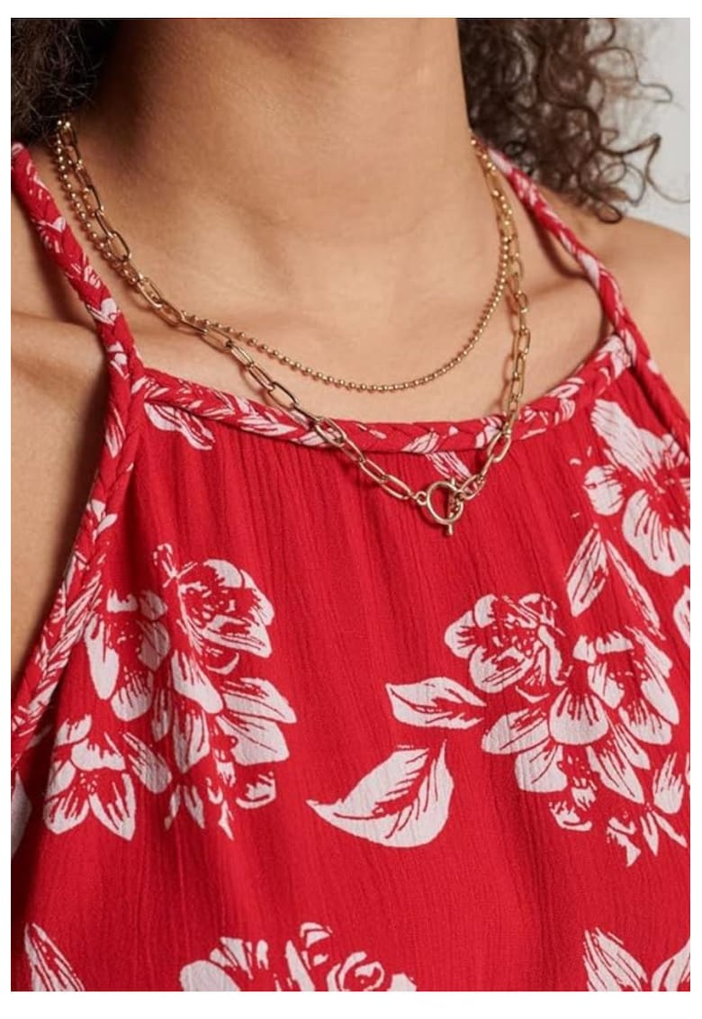 Bluza cu bretele subtiri si model floral - Bluza cu bretele subtiri si model floral -