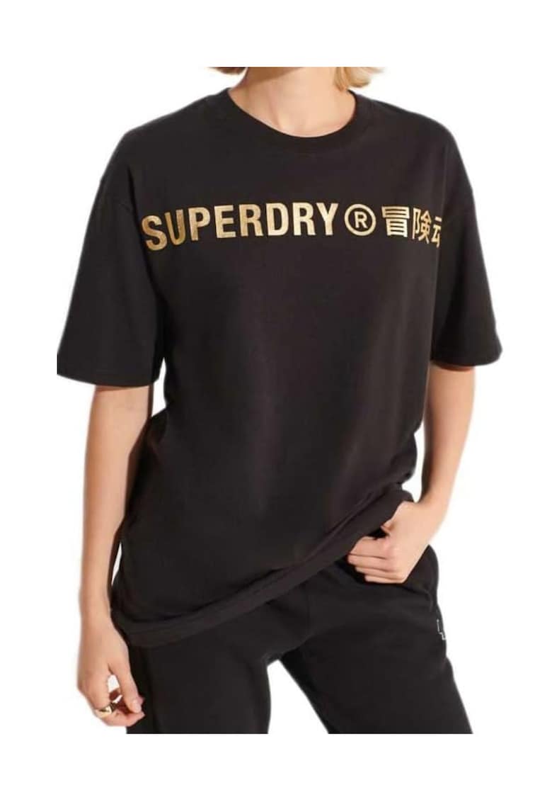 Superdry - Tricou cu imprimeu logo auriu -