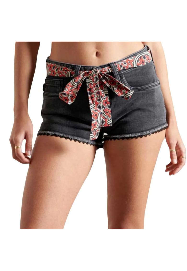 Pantaloni scurti din denim cu cordon in talie -