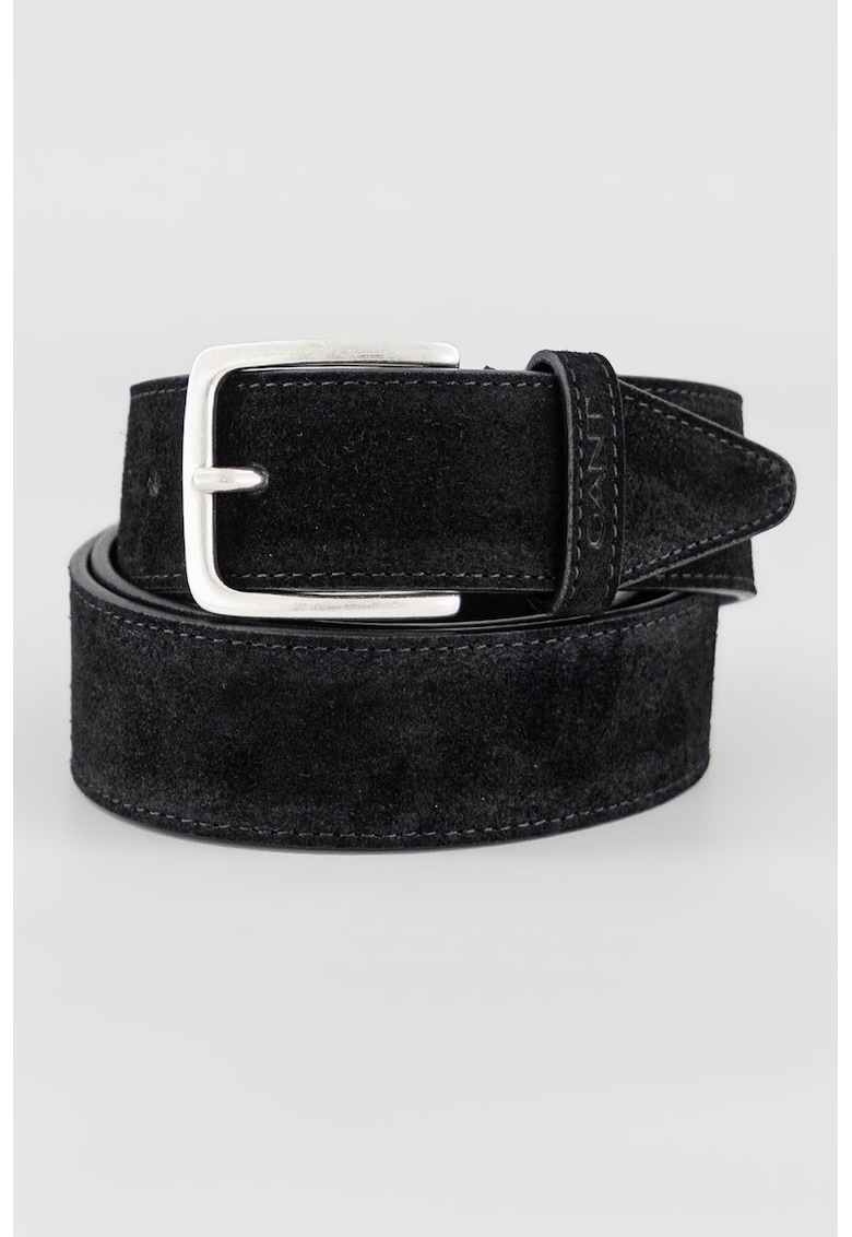 Curea de piele intoarsa cu catarama metalica - Negru